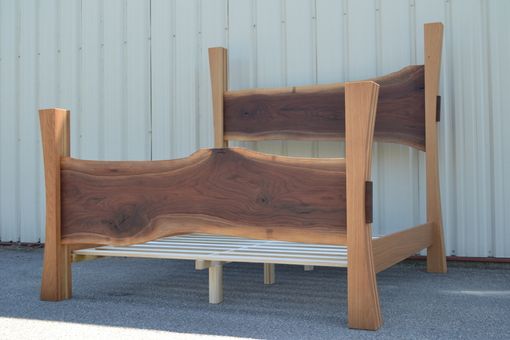 Custom Made Live Edge Walnut King Size Bed With White Oak Posts