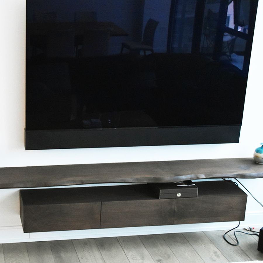 Hand Crafted Live Edge Entertainment Center With Solid Black Walnut