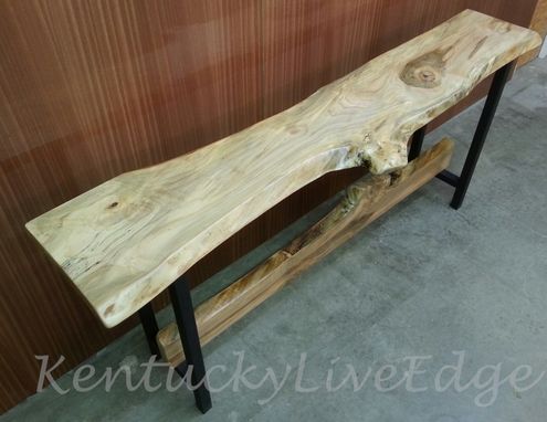 Custom Made Live Edge Console Red Maple On Steel Bases With Decorative Stretcher