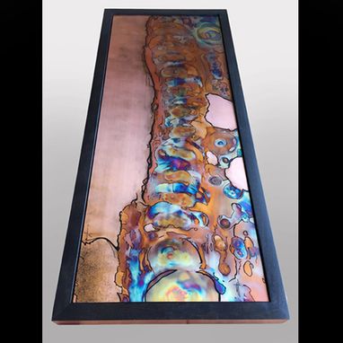 Custom Made Spine Stem - Flame Painted And Inked Copper Wall Art. Framed