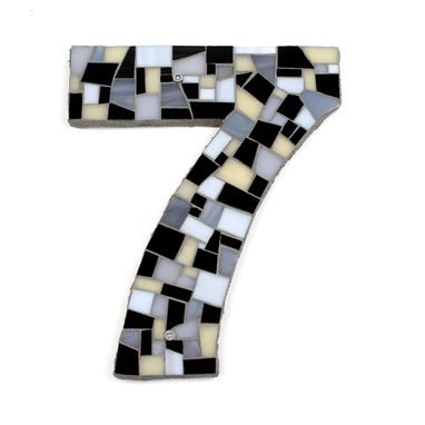 Custom Made Modern House Numbers In Mosaic Tile In Black, White And Grey Stained Glass