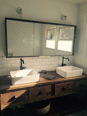 Custom Made Rustic And Reclaimed Double Vanity With 4 Drawers And Lower Shelf