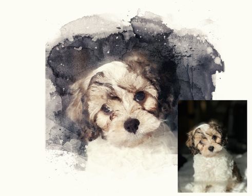 Custom Made Watercolor Digital Print Portrait Of Pet Or Family, Canvas Print