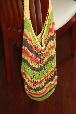 Custom Made Green, Brown, Red And Yellow Striped String Bag