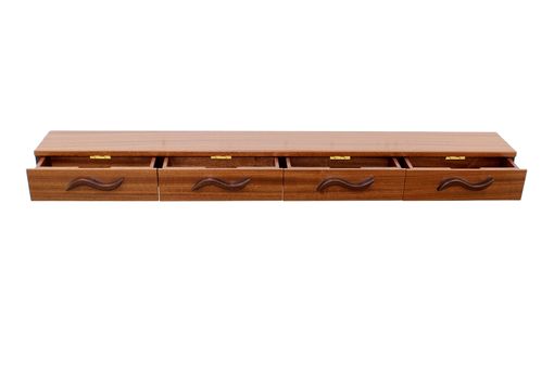 Custom Made 4 Drawer Floating Shelf | Solid Wood | Hand Carved Drawer Pulls