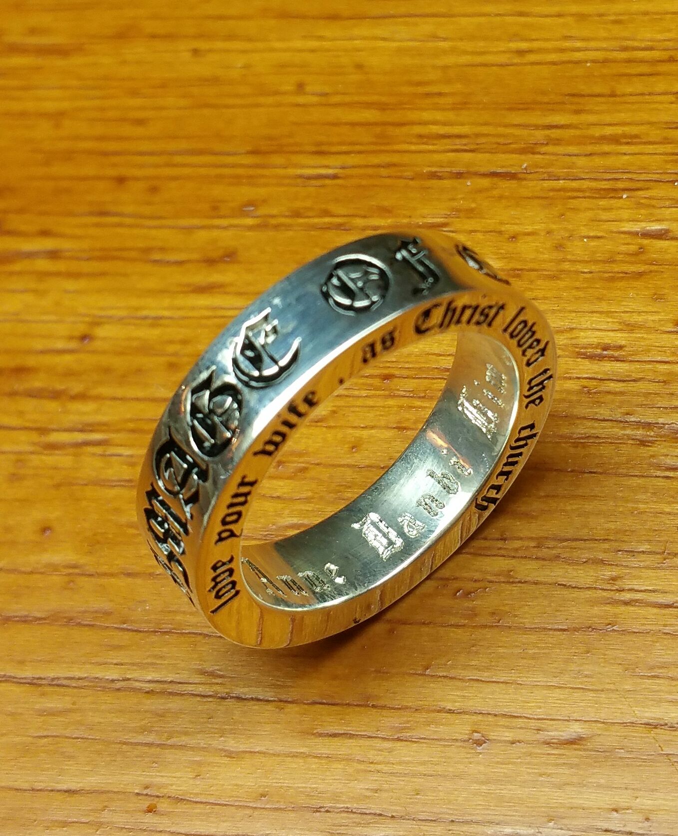 A Hand Made Customized Old English Font Wedding Bands Ring Custom Made Customized Old English Font Wedding Bands Ring