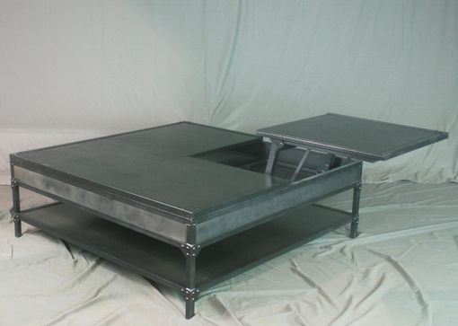 Custom Made Industrial Lift Top Coffee Table - Vintage Steel Double Lift Top Coffee Table
