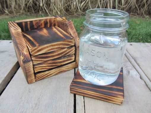 Custom Made Coaster Set Of 4 With Holder Made From Reclaimed Pallet Wood