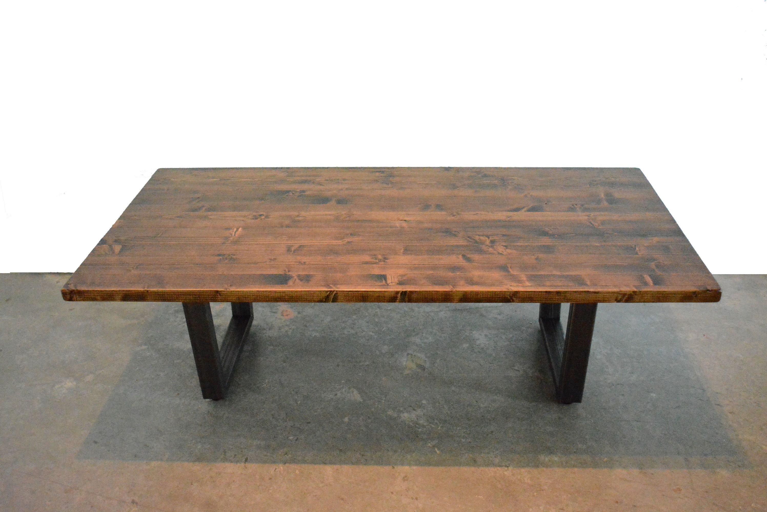 Hand Crafted Industrial Wood Coffee Table With Raw Steel Base by Grove and Acnhor
