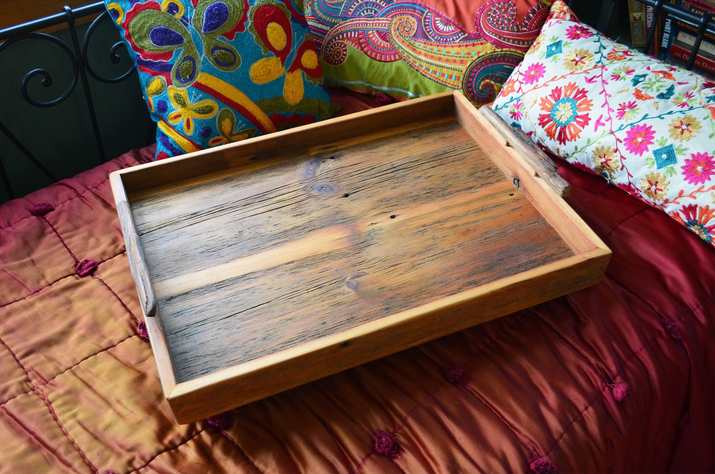 Buy Hand Made Breakfast Tray Made From Rustic Reclaimed Wood, made to