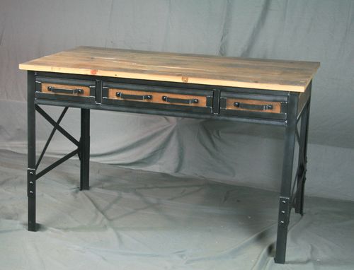 Custom Made Wood Desk W/ Drawers. Industrial Office Desk W/ Storage. French Industrial Desk.