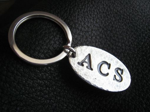 Custom Made Opulent Oval Personalized Key Chain Keychain In Hand Hammered Sterling Silver Monogrammed
