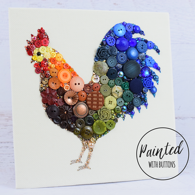 Custom Made Custom Rooster Button Art Wall Hanging, 10x10 Inches