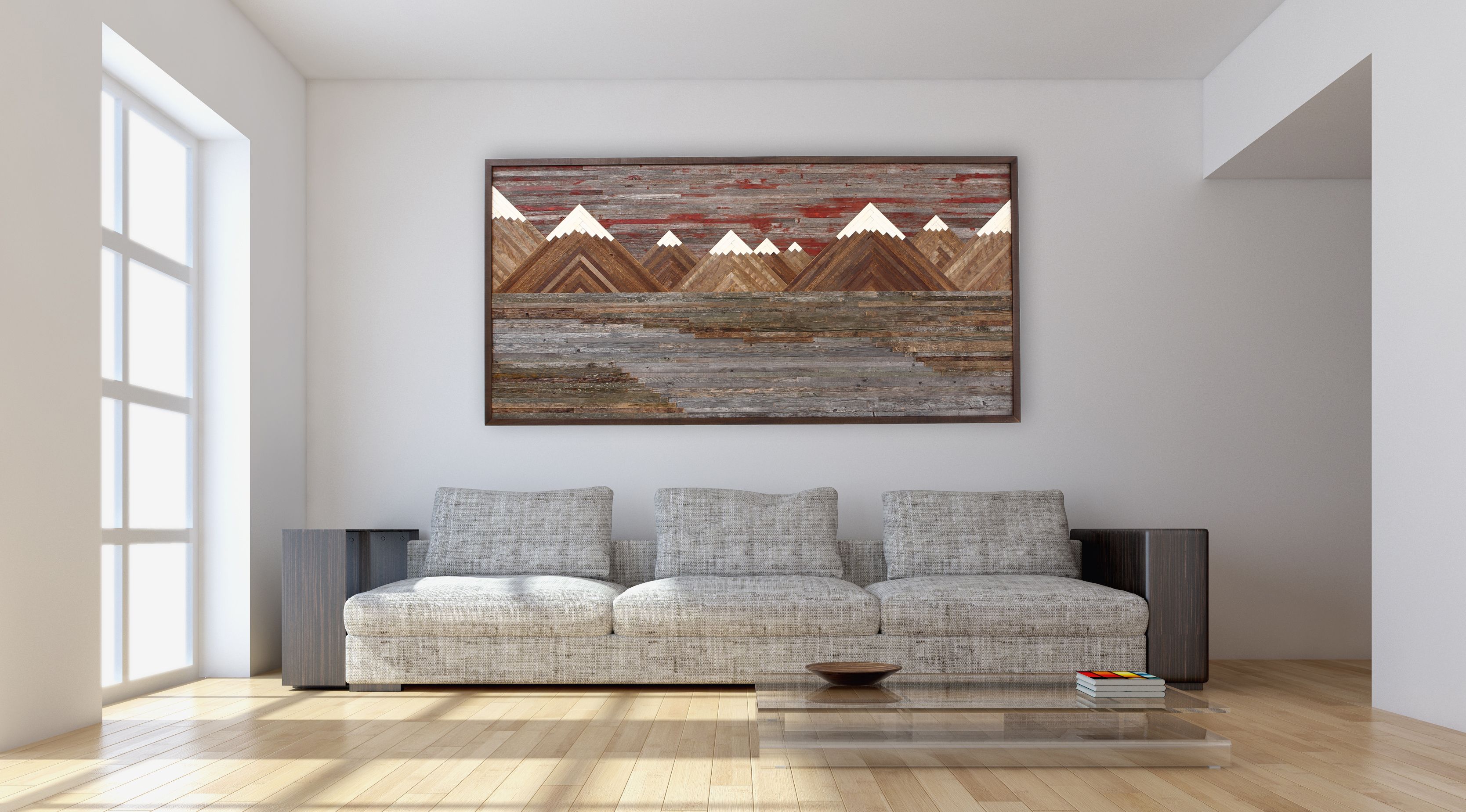 Custom Wood Wall Art Of A Fiery Sunset Mountain Landscape ...