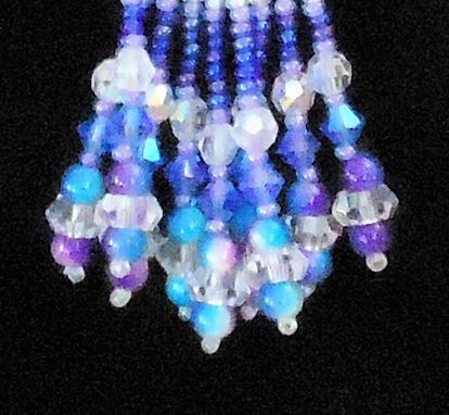 Custom Made Beaded Earrings, Fine Jewelry Blue And Violet Dangling, With Swarovski Crystals