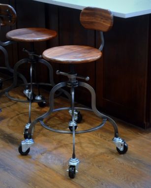 Custom Made Vintage Industrial Stool With Back