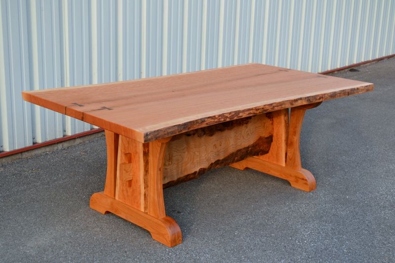 Hand Crafted Live Edge Cherry Dining Table With Live Edge Trestl By Corey Morgan Wood Works 5859