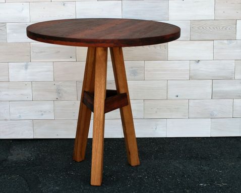 Custom Made Round Top Tripod Leg Table Made From Reclaimed Greenheart & Antique Oak