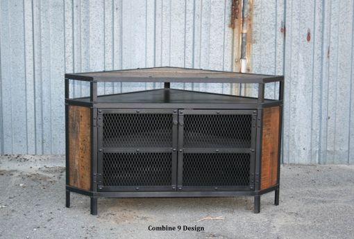 Custom Made Vintage Industrial Tv Stand - Corner Unit Media Console. Steel, Reclaimed Wood. Urban, Modern