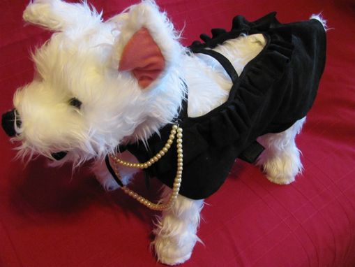 Custom Made "Little Black Dress" Suede Dog Clothes With Pearls.