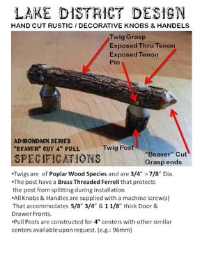 Custom Made Beaver Cut, Rustic  Pulls, & Handles (Adirondack Series)