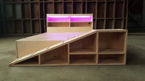 Custom Made Modernist Maple Storage Bed With Pet Ramp
