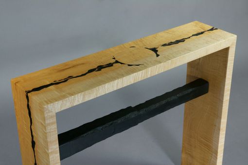 Custom Made Carved Curly Maple With Charred Maple Accent Table