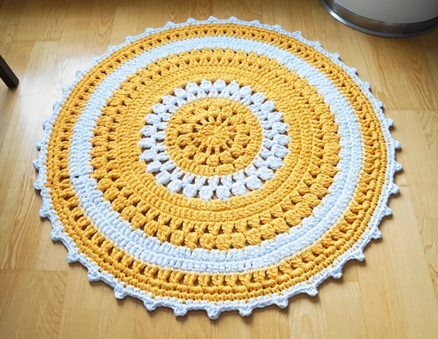 Custom Made Yellow - White Crochet Rug, Handmade Home Decoration, Crochet Rugs