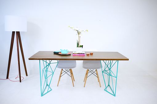 Custom Made The Yoshi Dining Table; Modern Steel Rod Dining Table With Teal Base