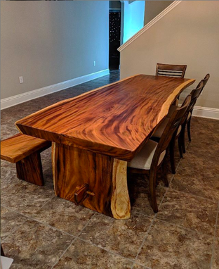 Custom Made Live Edge Dining Table With A Hand Crafted Trestle Base