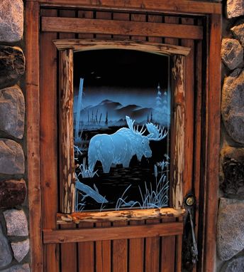 Custom Made Illuminated Carved / Etched Glass - Moose Door