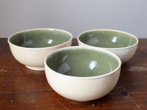 Custom Made Ivory Sencha Green Tea Small Cereal Ice Cream Bowls Wheel Thrown Stoneware Ceramic Pottery