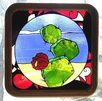 Custom Made Southwestern Cactus In Stained Glass