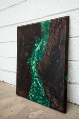 Custom Made Walnut Live Edge W/ Emerald-Gold Color Shift Resin River Art, Cheeseboard/Cuttingboard/Lazy Susan