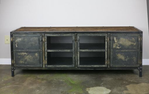 Custom Made Vintage Industrial Buffet/Credenza Reclaimed Wood Top & Steel Urban Design Custom Metal Sideboard