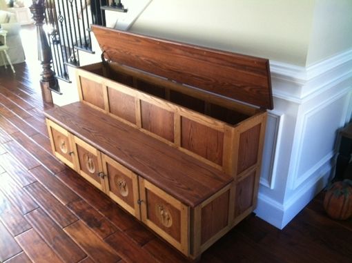 Custom Made Entry Bench With Storage And 3d Carvings