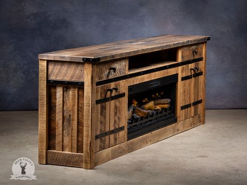 Custom Made Reclaimed Barnwood Media Cabinet, Reclaimed Wood Media Fireplace Cabinet, Media Cabinet