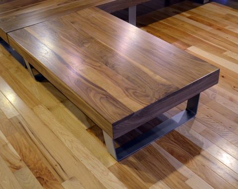 Custom Made Modern Solid Walnut And Powder Coated Bent Steel Coffee Table
