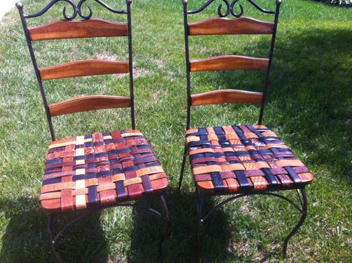 Custom Made Kitchen Chair Set With Woven Leather Recycled Belts For Seats