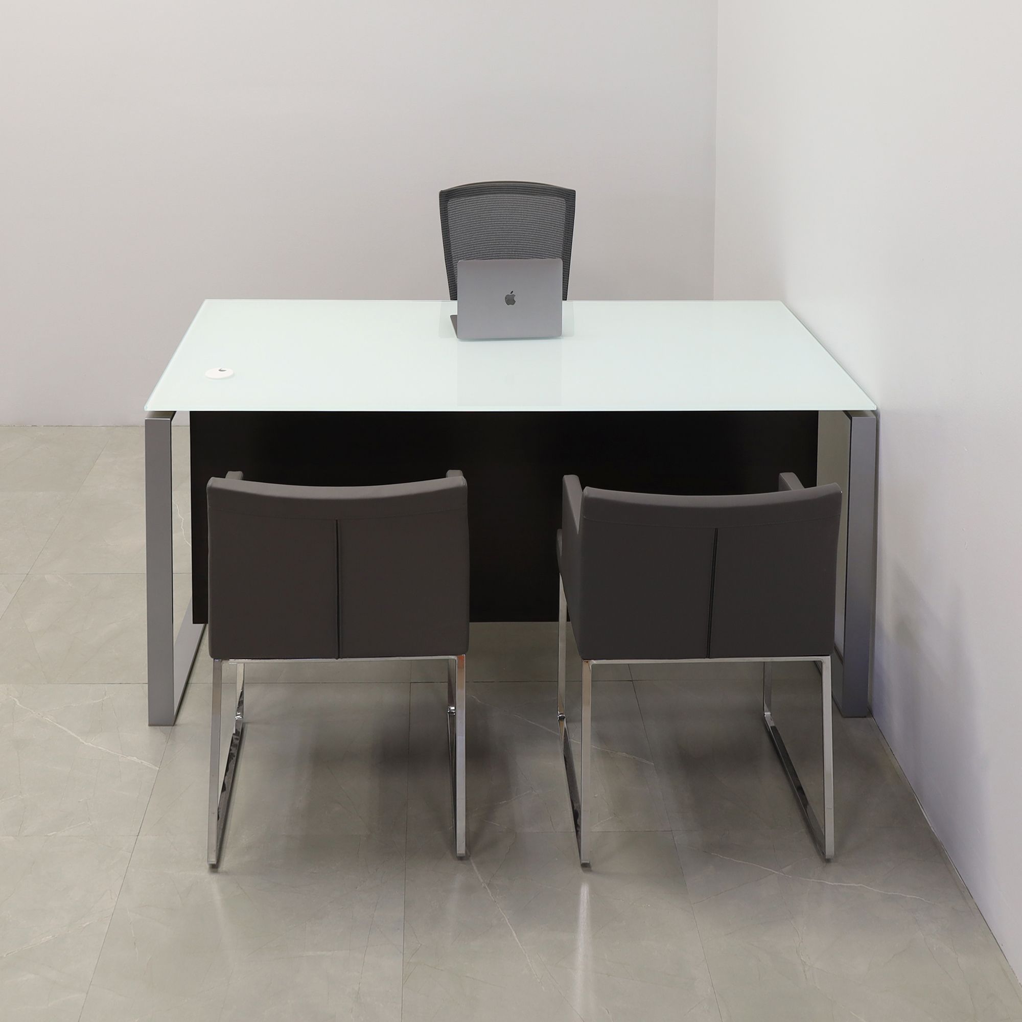 Handmade Custom Modern Executive Office Desk, Tempered Glass Top