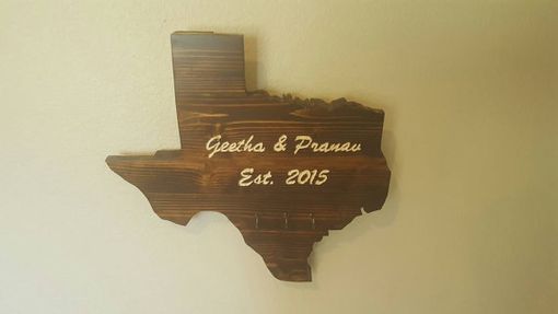 Custom Made Custom Engraved Stained Pine Wood Texas Sign With Key Hooks