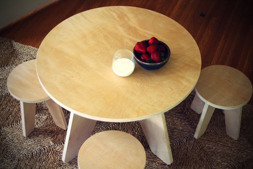 Buy Custom Modern Kids Table And Two Stools, made to order from Sodura