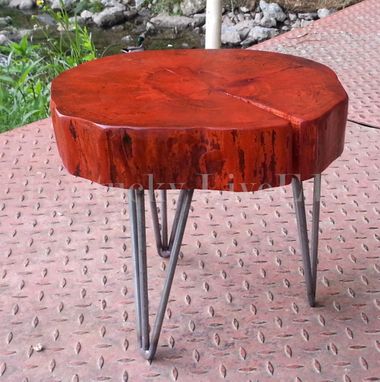 Custom Made Orange Plant Stand, Log Furniture, Log Round, Modern Table, Modern Stool, Colorful, Reclaimed Wood