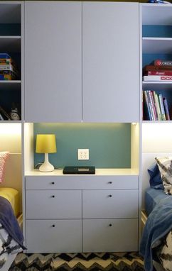 Custom Made Modular Wall Unit With Twin Beds Lighting And Desk Top.