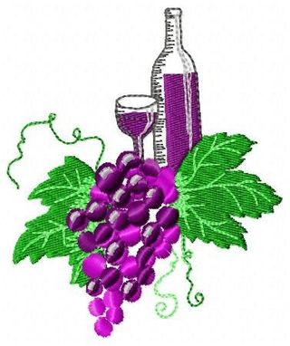 Custom Made Wine And Grapes Embroidery Design