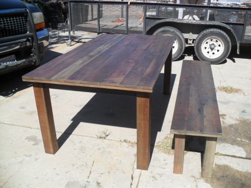 Custom Made Reclaimed Wood Dining Table And Bench Custom Made In The Usa From Reclaime Wood