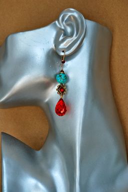 Custom Made Turquoise And Cubic Zirconia Dangling Earrings