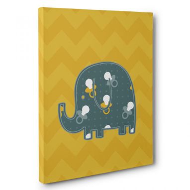 Custom Made Elephant Yellow Chevron Nursery Canvas Wall Art