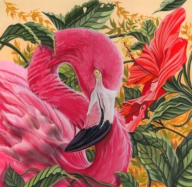 Custom Made Flamingo And Red Flower