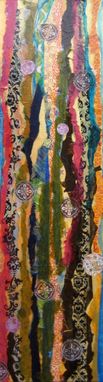 Custom Made Abstract Original Collage Painting-10"X36" Brown Green Blue Yellow By Devikasart